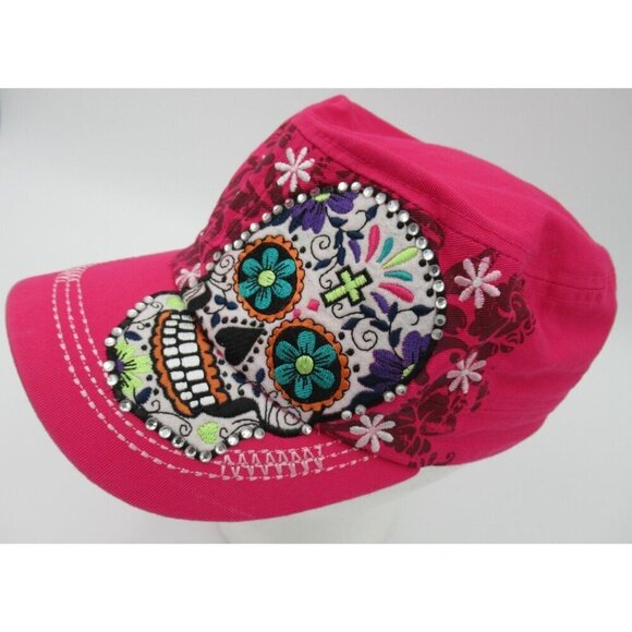 Kbethos Accessories - KBETHOS HAT Women Sugar Skull Floral Embroidered Cap Rhinestone Bling Adjustable